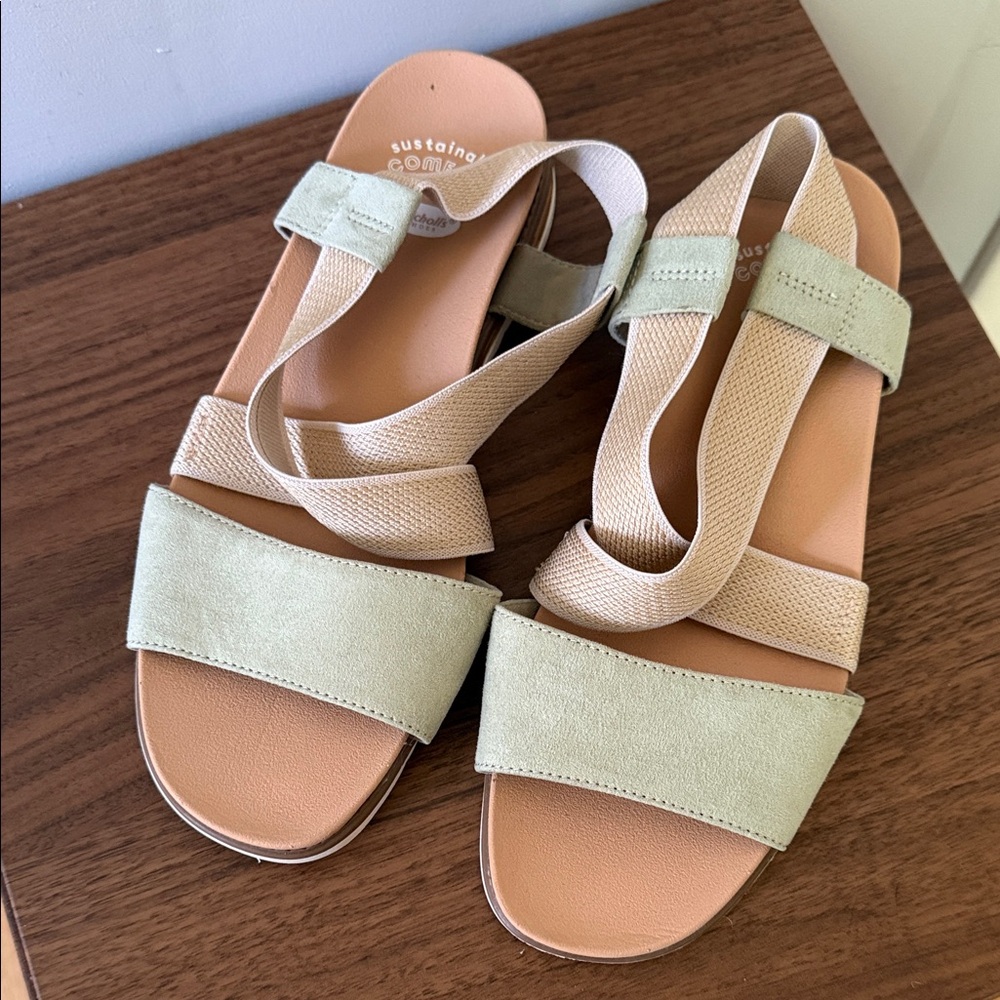 Dr. Scholl's Beige and Light Green Sandals
